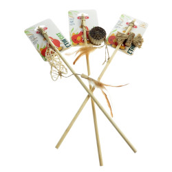 animallparadise 3 Bambusangeln, Rattanspielzeug, Matatabi und Karton, für Katzen Angelruten und Federn