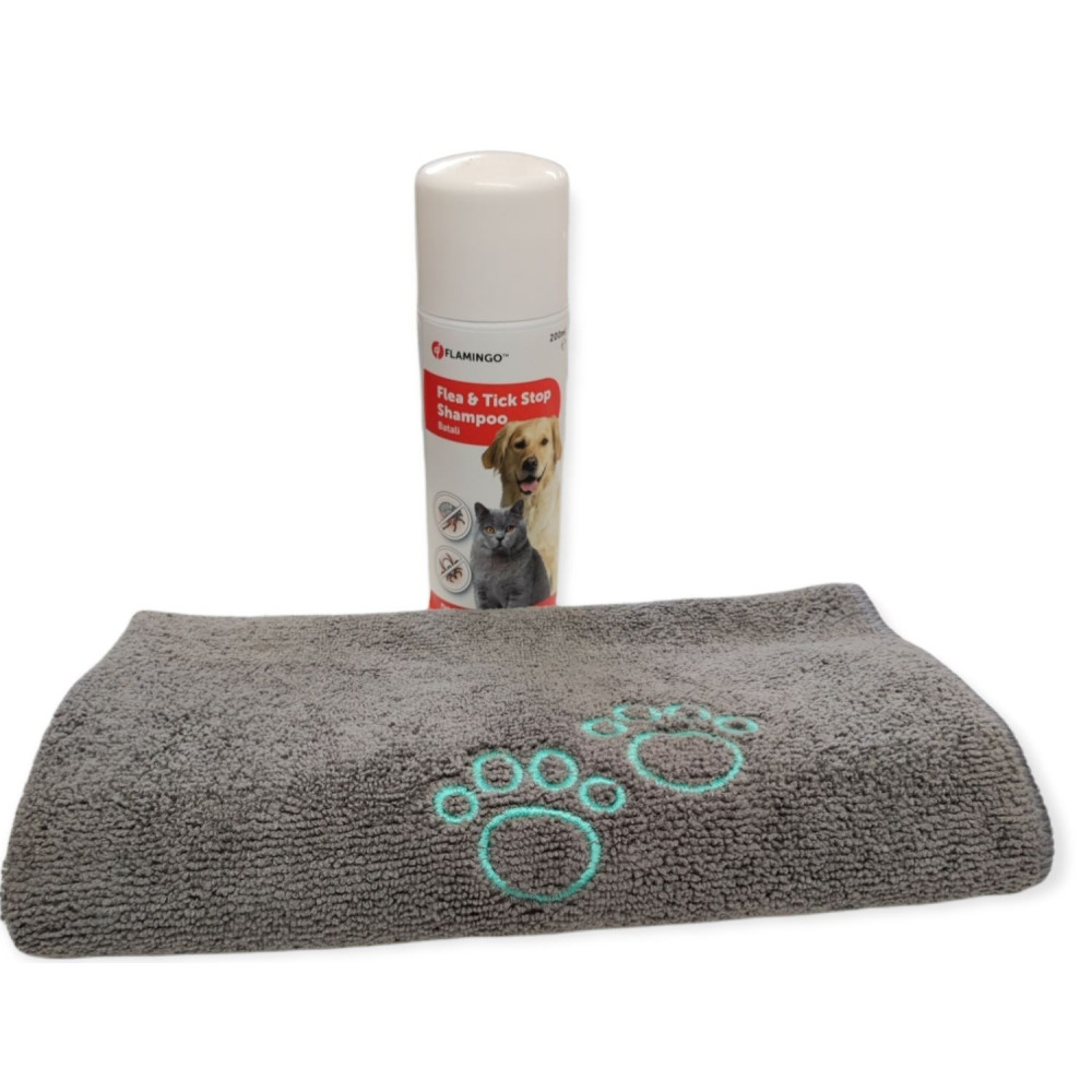 animallparadise Shampoo gegen Parasiten 200 ml für Hund und Katze und Mikrofaserhandtuch. Shampoo