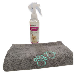 animallparadise Droogshampoo, spray, 200 ml voor katten en microvezel handdoek. Kattenshampoo