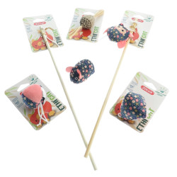 animallparadise 2 fishing rods pink flower fabric and 3 toys, cat toy Fishing rods and feathers