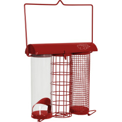 animallparadise Trio alimentador de aves vermelho. 20 x 9 x altura 22,5 cm, para aves Alimentadores de aves ao ar livre