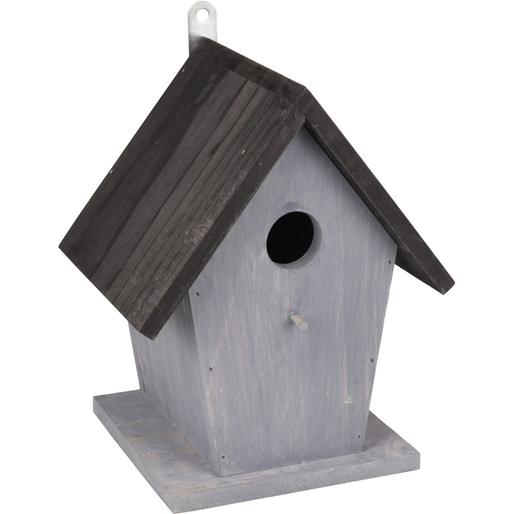 animallparadise Casa para pájaros 18,5 x 15 x 23 cm en madera gris/negra Casa de pájaros