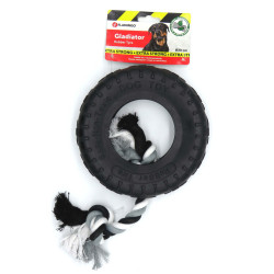 Flamingo Pet Products gladiator Gummi Spielzeug Reifen und Seil 20 cm schwarz für Hund Seilspiele für Hunde