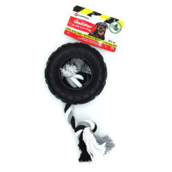 Flamingo juguete gladiador de goma con neumático y cuerda 15 cm negro para perros Juegos de cuerdas para perros