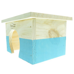 animallparadise Prostokątny domek drewniany, niebieski, 18 x 14 x 11 cm dla gryzoni Lits, hamacs, nicheurs