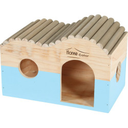 animallparadise Casa de madeira rectangular, meio telhado redondo, azul, 29,5 cm x 18 cm H 20 cm para roedores Camas, redes d...