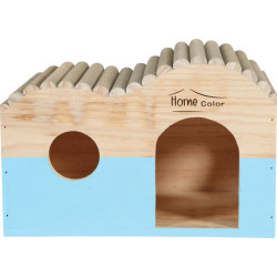 Lits, hamacs, nicheurs Maison en bois rectangulaire, toit demi rond, bleu, 29.5 cm x 18 cm H 20 cm pour rongeur