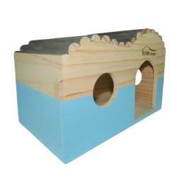 animallparadise Casetta di legno rettangolare, tetto semitondo, blu, 29,5 cm x 18 cm H 20 cm per roditori Letti, amache, nanne
