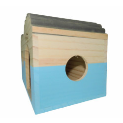 animallparadise Casetta di legno rettangolare, tetto semitondo, blu, 29,5 cm x 18 cm H 20 cm per roditori Letti, amache, nanne