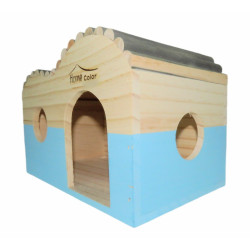 Lits, hamacs, nicheurs Maison en bois rectangulaire, toit demi rond, bleu, 29.5 cm x 18 cm H 20 cm pour rongeur