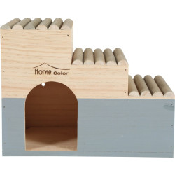 Lits, hamacs, nicheurs Maison en bois rectangulaire, toit plat demi rond, gris, 30 cm x 18 cm H 23 cm pour rongeur