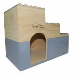 animallparadise Casa de madera rectangular con techo plano de media caña, gris, 30 cm x 18 cm H 23 cm para roedores Camas, ha...