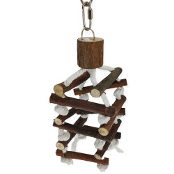 animallparadise Torre con scala di corda, legno di corteccia, 32cm, per uccelli. Giocattoli