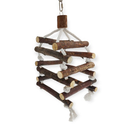 animallparadise Torre con scala di corda, legno di corteccia, 40cm, per uccelli. Giocattoli