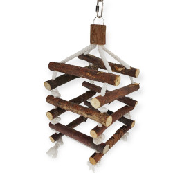Jouets Tour d'échelle de corde, en bois d'écorce, 40cm, pour oiseaux.