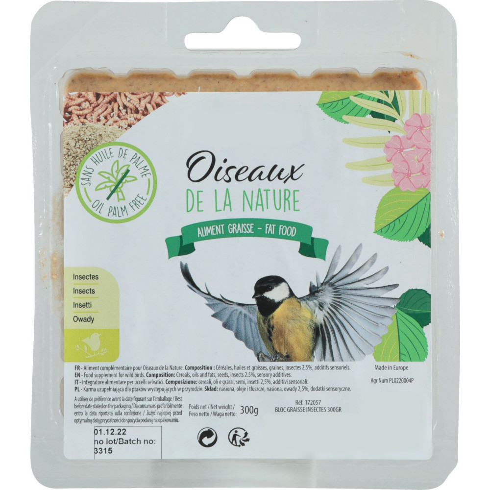 animallparadise Insekten-Fettblock 300 gr für Naturvögel insektenbasierte Nahrung