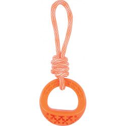 animallparadise Juguete redondo para perros hecho de TPR y cuerda en color naranja Samba. Juguetes para masticar para perros