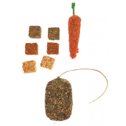 Snacks et complément Trio friandises botte herbe, carotte, biscuit aux légumes, rongeur