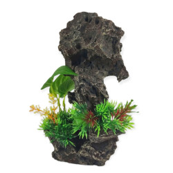 Décoration et autre Décoration rocher gris + plantes 13 x 12 x H 21cm, aquarium.