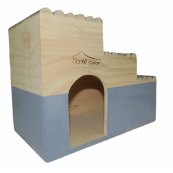 animallparadise Casa de madeira rectangular com telhado plano semi-redondo, cinza, 30 cm x 18 cm H 23 cm para roedores Camas,...