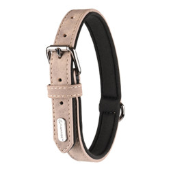 Flamingo Collar size S 24-30 cm in imitation leather and neoprene DELU, taupe color for dog. Dog