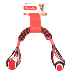 Jeux cordes pour chien Bâton tissé Movas avec balle de tennis. 55 cm . jouet pour chien.