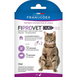 Antiparasitaire chat 2 pipettes anti puces fiprovet duo 50 mg pour chat