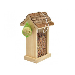 Vadigran Rozkładany karmnik dla ptaków, dach z kory o wymiarach 15x14x28,5 cm. Mangeoire arachides, cacahuètes, tournesols