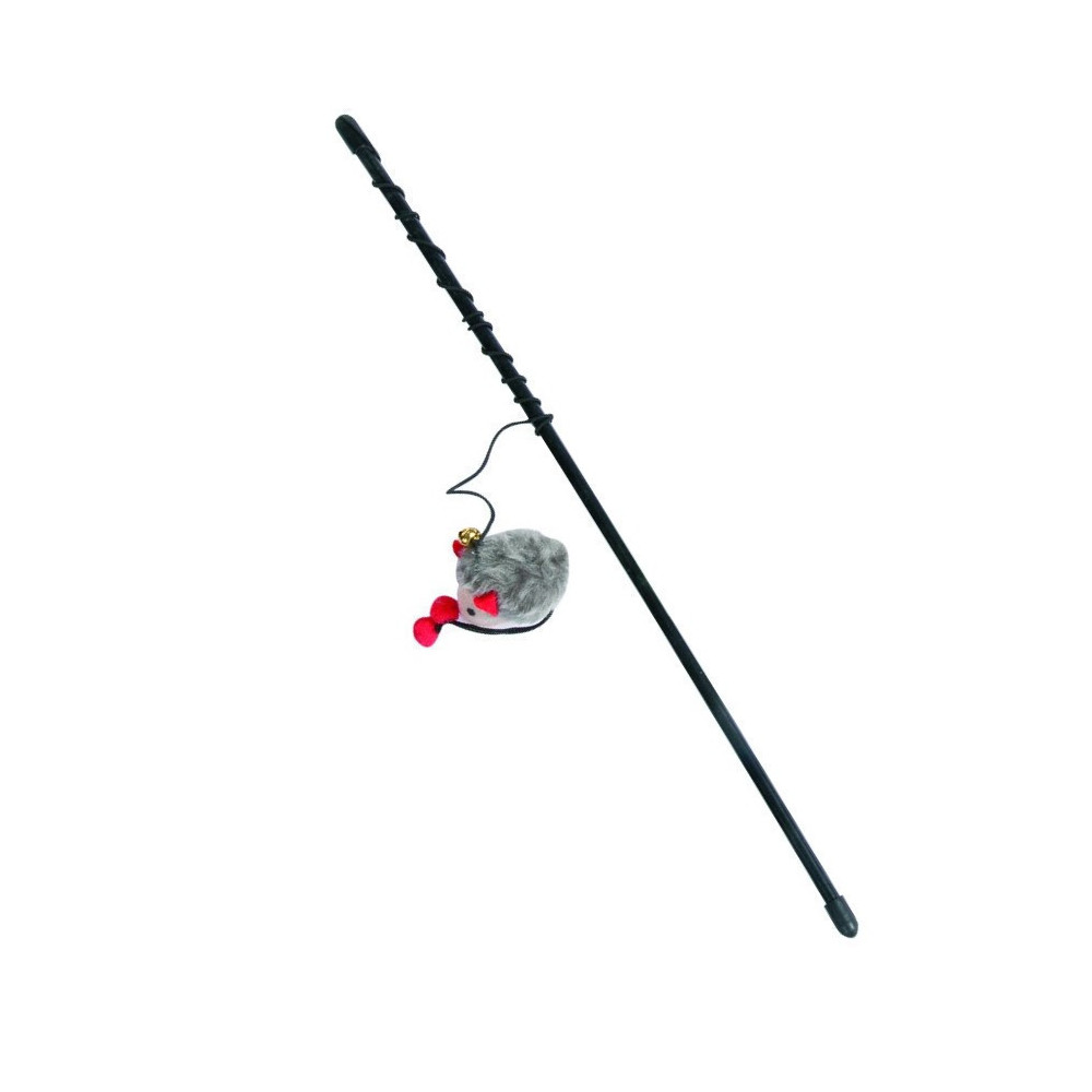 animallparadise 1 canna da pesca Mishka Mouse con campana per gatti, colori a caso Canne da pesca e piume