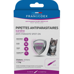 Francodex 4 pipetas antiparasitárias Icardine para gatinhos com menos de 2 kg Controlo de pragas felinas