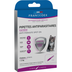 Francodex 4 pipetas antiparasitárias Icardine para gatinhos com menos de 2 kg Controlo de pragas felinas