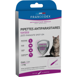 Francodex 4 pipetas antiparasitarias Icardine para gatos de más de 2 kg Control de plagas de gatos