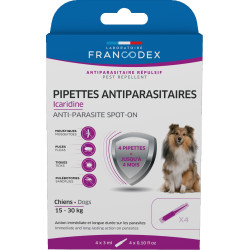 Francodex 4 Pipetten gegen Parasiten Icaridine für Hunde von 15-30 kg Pipetten gegen Schädlinge