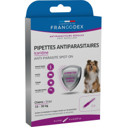 Francodex 4 Pipetas antiparasitárias Icaridine para cães de 15-30 kg Pipetas de pesticidas