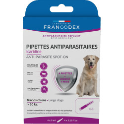 Francodex 4 Pipetas Icaridine Antiparasitic para cães com mais de 30 kg Pipetas de pesticidas