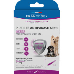 Francodex 4 Pipetas antiparasitárias de Icaridina para cachorros e cães pequenos Pipetas de pesticidas