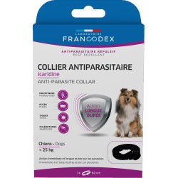 Francodex Coleira de controlo de pragas Icaridine 60 cm preta para cães com menos de 25 kg colar de controlo de pragas