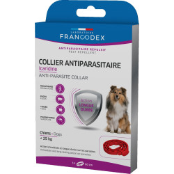 Francodex Coleira de controlo de pragas Icaridine 60 cm vermelha para cães com menos de 25 kg colar de controlo de pragas