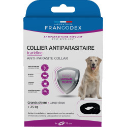 Francodex Coleira de controlo de pragas Icaridine 75 cm preta para cães com mais de 25 kg colar de controlo de pragas