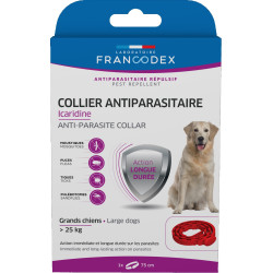 Francodex Coleira de controlo de pragas Icaridine 75 cm vermelha para cães com mais de 25 kg colar de controlo de pragas