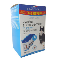 Francodex Confezione di 4 croccantini per l'igiene orale da 65 g per gattini e gatti Bocconcini per gatti