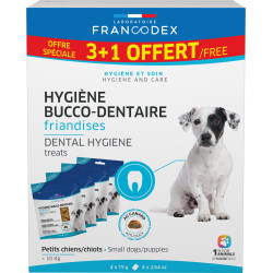 Soins des dents pour chiens Pack Friandises Hygiène Bucco-Dentaire 4 x 75g Pour chiot et petit Chien moins de 10 kg