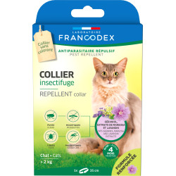 Francodex Coleira repelente de insectos para gatos com mais de 2 kg comprimento 35 cm fórmula reforçada Controlo de pragas fe...