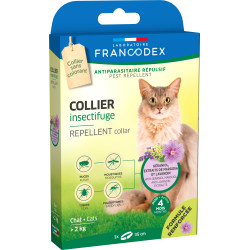 Francodex Coleira repelente de insectos para gatos com mais de 2 kg comprimento 35 cm fórmula reforçada Controlo de pragas fe...
