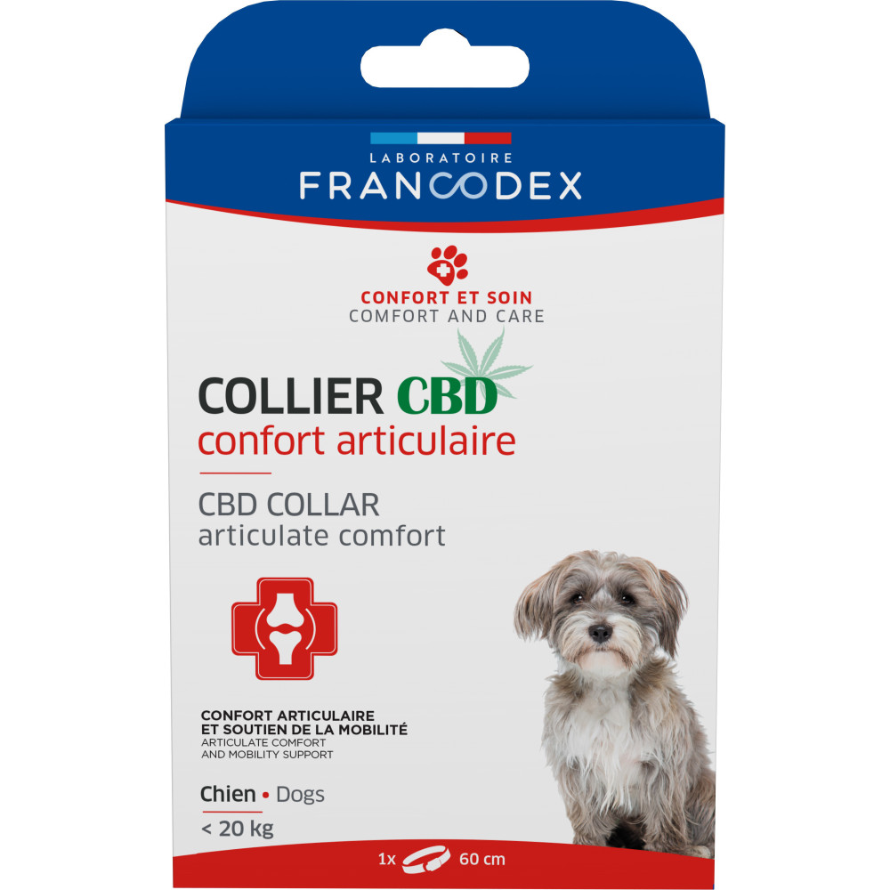 Francodex CBD-Halsband für Gelenkkomfort für Hunde mit einem Gewicht von weniger als 20 kg. Anti-Stress