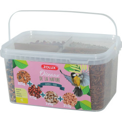 zolux Mezcla Premium 4 variedades de semillas y gusanos de la harina, cubo de 2,5 kg para pájaros Alimentos para semillas