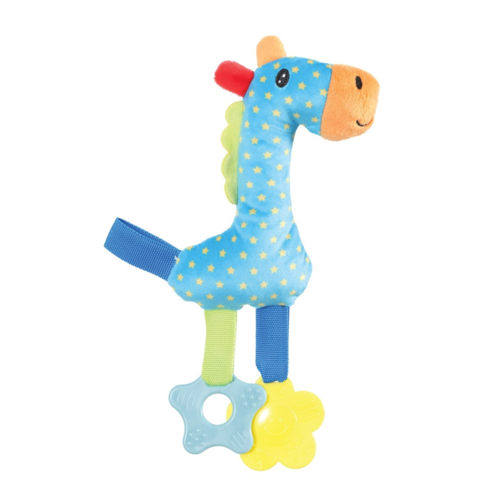 animallparadise Blauwe rio giraffe pluche kauwring 26 cm puppy speelgoed Pluche voor honden