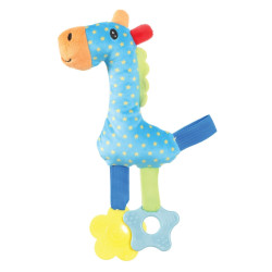 animallparadise Blauwe rio giraffe pluche kauwring 26 cm puppy speelgoed Pluche voor honden