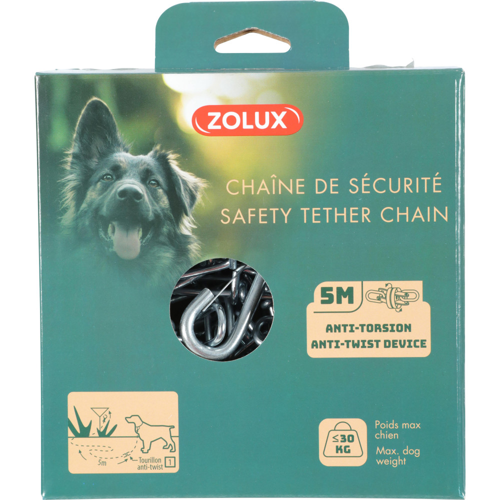 zolux 5-metrowy stalowy łańcuch bezpieczeństwa z ogniwem zapobiegającym skręcaniu dla psów Longe et piquet