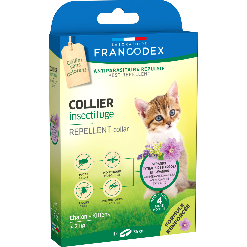 Francodex Coleira repelente de insectos para gatinhos com menos de 2 kg fórmula reforçada Controlo de pragas felinas